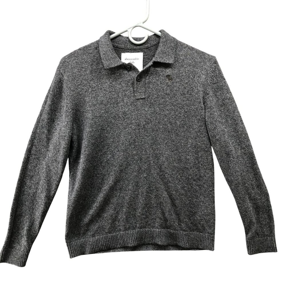 Abercrombie Kids Boys 11-12 Polo Sweater Gray Pullover Knit Cotton Blend